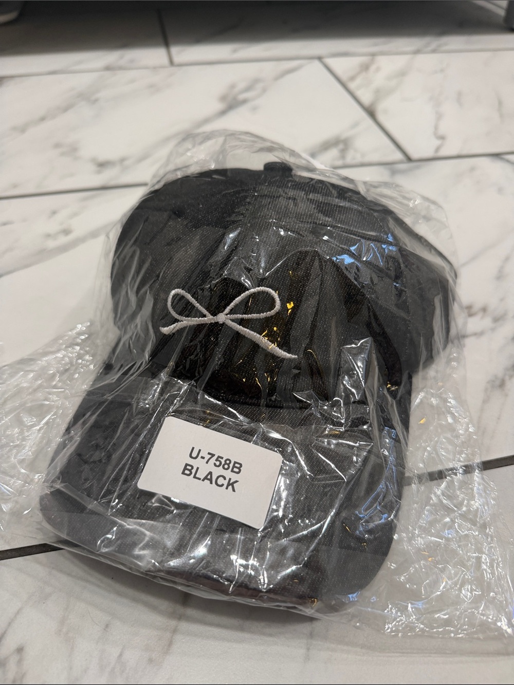 Black denim Casual Baseball Cap with Bow Detail